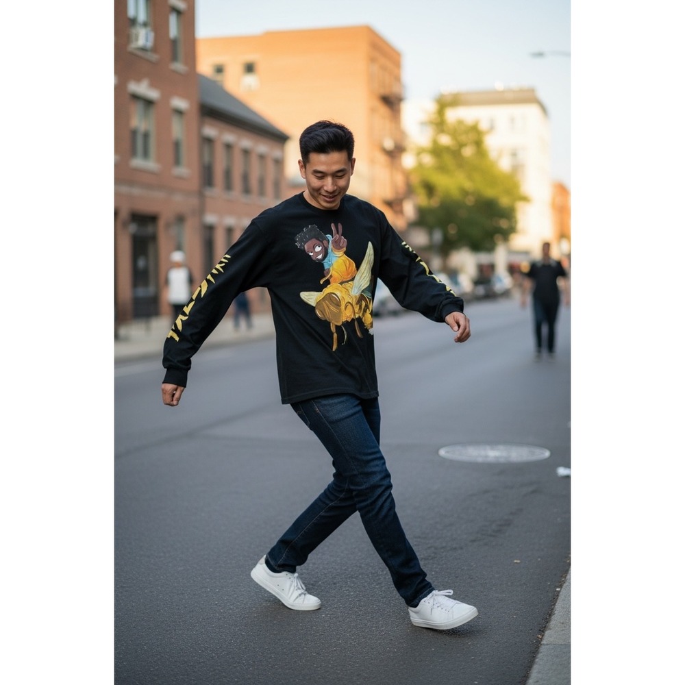 Khalid Free Spirit 2019 Tour Long Sleeve Shirt Black Bee Graphic Mens Medium